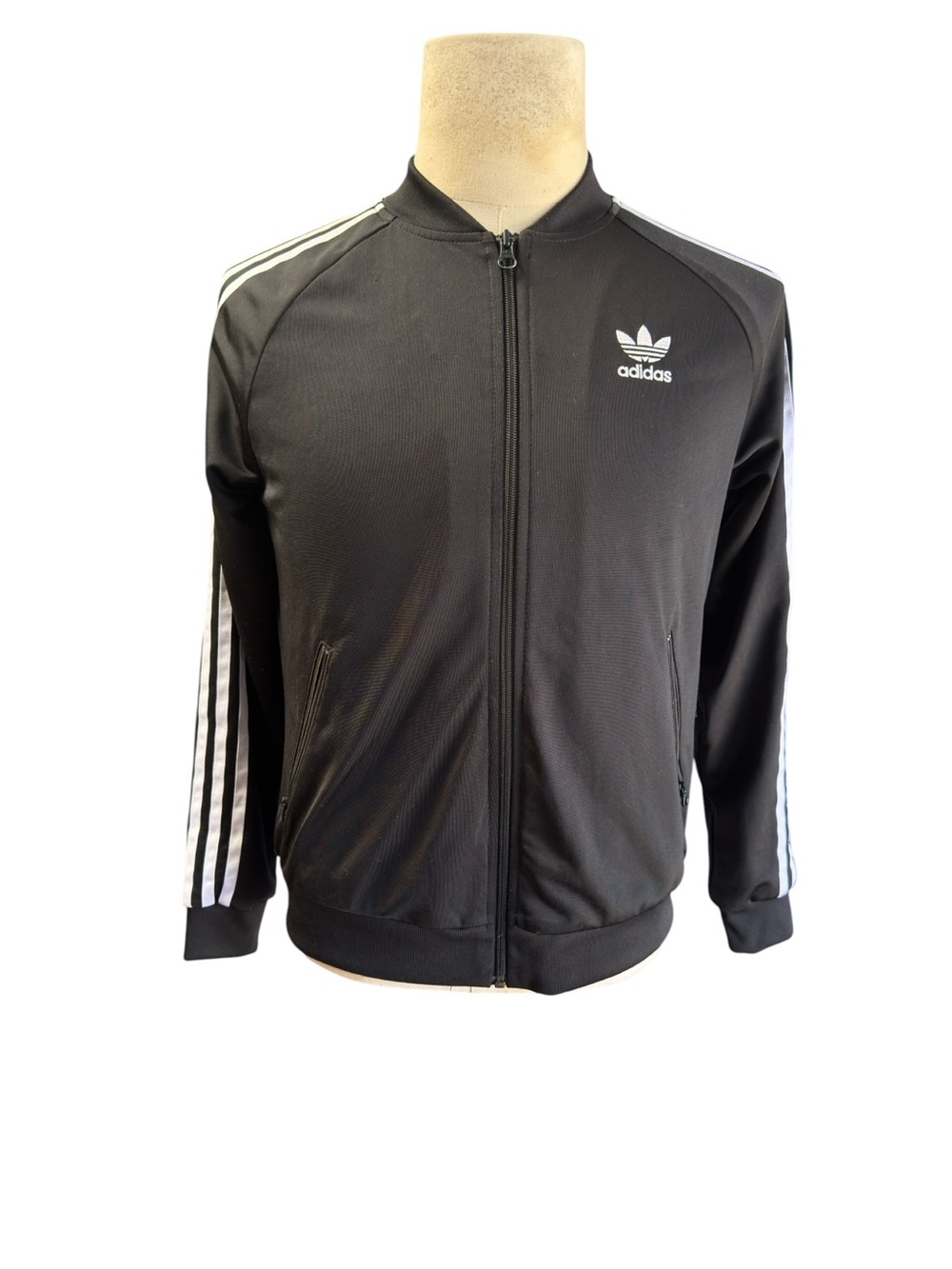 adidas Black Track Jacket with White Three-Stripes